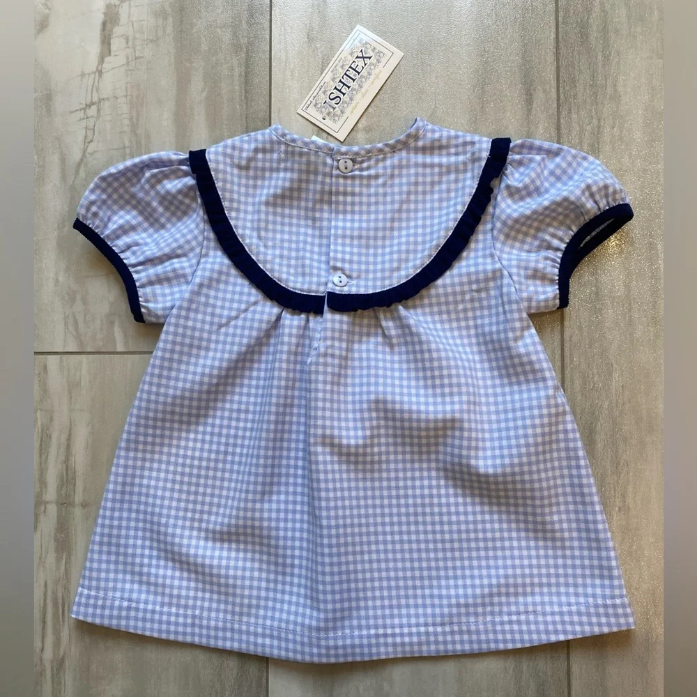 NWT Ishtex Blue Check Plaid Shirt with Matching Navy Corduroy Bubble Shorts, 24M